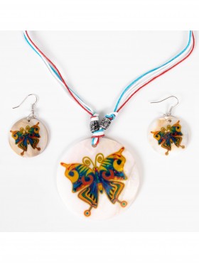 Fashion Butterfly Print Shell Necklace and Earrings Set
